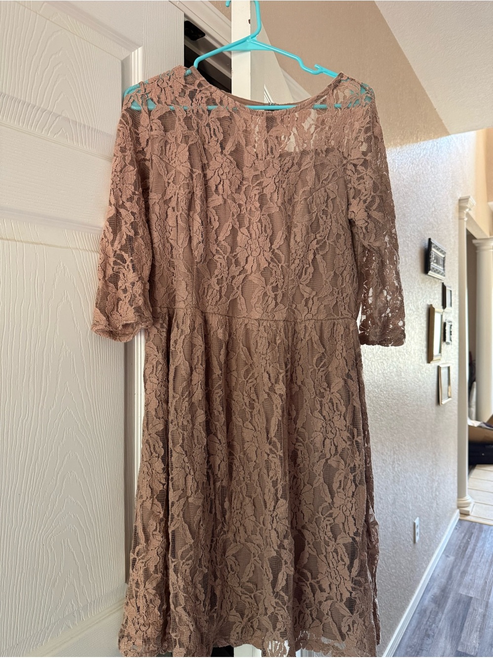 Lace Fit & Flare Dress in Taupe